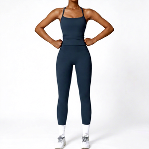 <b>Women</b> Yoga Set Spaghetti Strap Scoop Neck Sleeveless <b>Crop</b> Top High Waist <b>Leggings</b> Two Piece Activewear Solid Color Seamless - Product Image 1