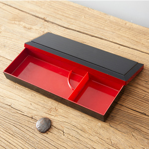 Caja Bento de madera estilo japonés con divisores, lonchera rectangular negra para sushi y platos de anguila - Product Image 4