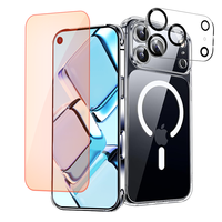 Coque de téléphone de luxe 3-en-1 avec protection d'écran en verre trempé 9H et protection d'objectif d'appareil photo à lumière rouge pour iPhone 15 16 17 18 Pro Max