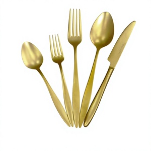Ensemble de couverts dorés 5 pièces en acier inoxydable, pour mariage, présentation de table, réutilisable, luxe, ensemble de couverts argentés - Product Image 1