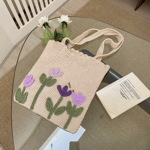 Borsa a tracolla con motivo floreale in tessuto di corda di <span class=keywords><strong>cotone</strong></span> <span class=keywords><strong>per</strong></span> donna borsa fatta a mano alla moda di grandi dimensioni <span class=keywords><strong>uncinetto</strong></span> - Product Image 5