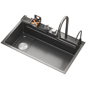 Feiyu طقم حوض كامل مصنوع يدويًا من الفولاذ المقاوم للصدأ فتحة واحدة حوض أطباق شلال 4 صنبور مطبخ سميك من قرص العسل - Product Image 4