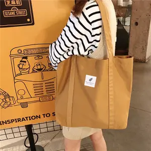 Custom Cotton Canvas Shoulder Large Capacity Shopping Bag Female Students Eco Fabric Reusable Foldable Tote Bag Supplier