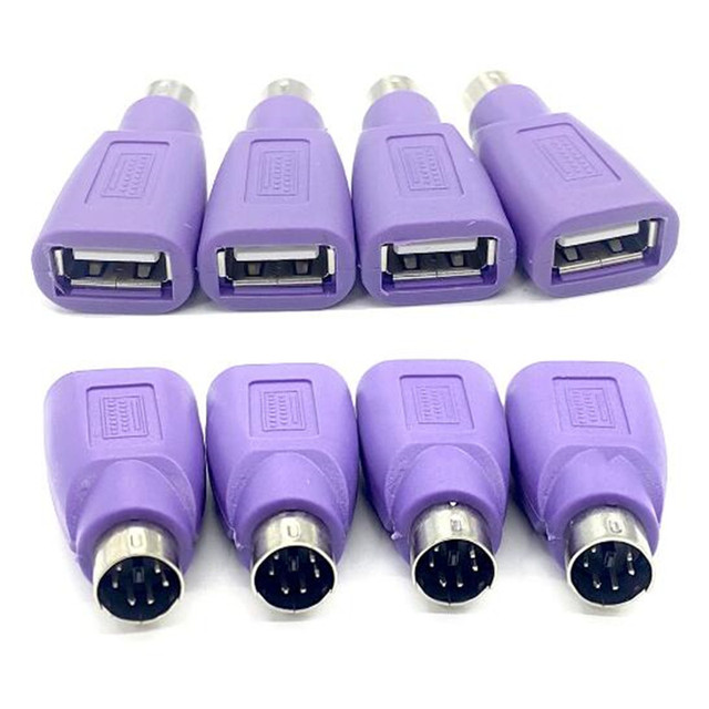 Purple USB PS2 Mini DIN 6Pin Connector USB Female JACK to PS2 Mouse Keyboard Male Plug Converter Computer PC USB Adapter