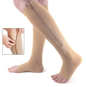 Wholesale <b>Women</b> Zipper Compression <b>Socks</b> Zip Leg Support Knee Sox Open Toe Solid Color <b>Sock</b> Fashion and Leak - Product Image 1