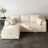 Meilleure Vente Canapé Convertible 7 Places Forme Unique Canapé Sectionnel Moderne en U Housse Côtelée Noire pour Salon et Détente
