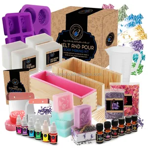 Kits de bricolage pour adultes et enfants fournitures comprenant une boîte à savon à base de savon moules à pain en silicone pétales de rose grand kit de fabrication de savon