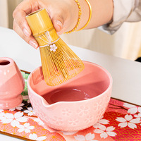 Fouet à matcha en bambou fait main avec logo personnalisé rose, style mignon, brosse à thé, ensembles d'outils pour la préparation du matcha
