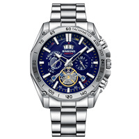 Jam Tangan Quartz BINBOND B4750 dengan Tali Stainless Steel, Tahan Air, untuk Pria, dengan Jarum Bercahaya, Tanggal, dan Kronograf