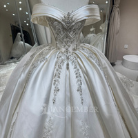 Gaun Pengantin Model Ball Gown Jancember DW0234 Royal Ivory Off Shoulder Satin Berhias Kristal untuk Pengantin Wanita
