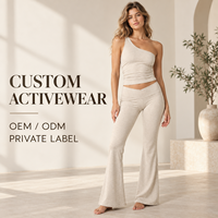 Ensemble de vêtements de sport pour femmes sur mesure, leggings évasés à taille en V et haut à une épaule pour l'entraînement
