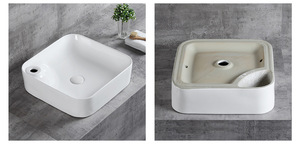 Lavabos carrés de salle de bains de petit lavabo de main blanc brillant de conception moderne pour l'hôtel - Product Image 6
