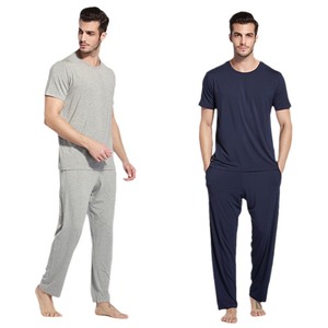 Set di <span class=keywords><strong>pigiama</strong></span> estivo da <span class=keywords><strong>uomo</strong></span> in fibra di bambù all'ingrosso della fabbrica pantaloni lunghi larghi larghi a <span class=keywords><strong>maniche</strong></span> <span class=keywords><strong>corte</strong></span> traspiranti per la casa - Product Image 5