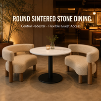 Ensemble de banquettes sculpturales avec table en pierre frittée pour restaurant, ensemble de bancs en forme de rein pour café et hôtel