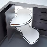 Panier de rangement de cuisine, panier d'angle magique, panier coulissant pour armoire, panier d'angle en osier, plateau pivotant à 2 niveaux, panneau MDF
