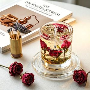 투명 유리컵 건조 장미꽃잎 반수제 젤리 스타일 왁스 창의적인 향초 - Product Image 1