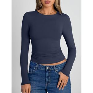 Haut basique à manches longues et col rond pour femme, coupe ajustée, mode automne-hiver - Product Image 2
