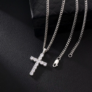Hot Sale Fashion S925 Sterling <b>Silver</b> Cross Pendant Necklace Inlaid Moissanite Stone <b>Box</b> <b>Chain</b> Luxury Women - Product Image 3