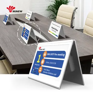 MinewTag V-shape 7-color Conference Digital Name Plate Office System 7.3inch Dual Screen Signage Electronic Table Card