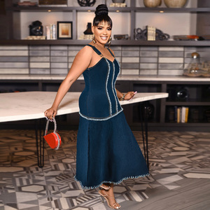 Taglie forti 4Xl africano da donna elegante senza maniche con cinturino <span class=keywords><strong>lungo</strong></span> in <span class=keywords><strong>Denim</strong></span> - Product Image 4