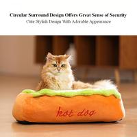 Nouveau style, lit pour animaux de compagnie en velours uni, mignon, motif chien saucisse et chat, chaud, respirant, confortable, coussin amovible et lavable