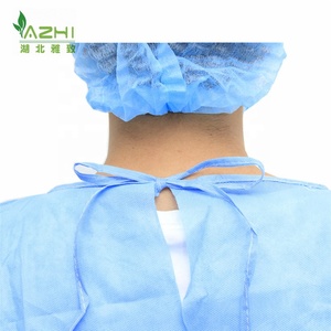 Robe de chirurgien médical <span class=keywords><strong>non</strong></span> tissé bleu vêtements de protection jetables SMS robes manchette tricotée médecin qui - Product Image 5