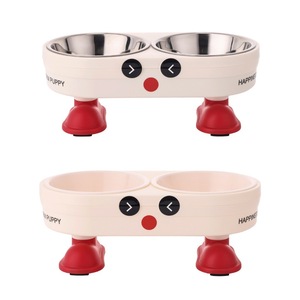 Mangeoire double pour animaux de compagnie en acier inoxydable avec pieds hauts pour chats et chiens, en PP blanc, plat à nourriture surélevé - Product Image 5
