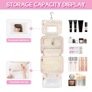 Large-Capacity Women's Toiletry Bag with Detachable <b>Mirror</b> <b>Foldable</b> Travel Makeup Organizer Featuring Anti-collision - Product Image 2