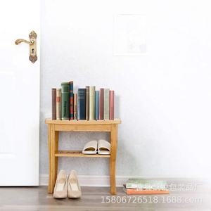 <b>Bamboo</b> Bathroom <b>Stool</b> With Storage Shelf Natural Wood Color Multi Functional Bench For Home And Living Room - Product Image 2