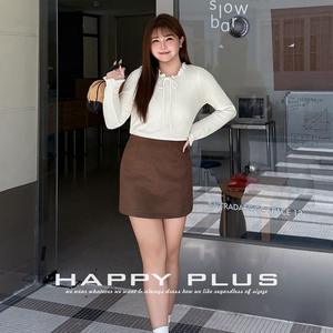 กระโปรงมินิทรงเอเอวสูงผ้าหนังกลับสีน้ำตาลสีทึบขนาดพลัสไซส์ N9400 กระโปรงผู้หญิง - Product Image 2