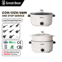 Marmite Électrique Portable Antiadhésive Great Bear avec Contrôle Mécanique, Mini Cuiseur à Nouilles Électrique 3L, Poêle Électrique avec Cuiseur Vapeur