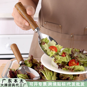 Juego de tenedores y cucharas para ensalada de madera de acacia, acero inoxidable, ecológico, para mezclar y servir ensaladas - Product Image 5