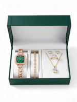 Ensemble de bijoux et montre à quartz pour femme en or rose, 5 pièces, cadran en nacre, montre-bracelet de luxe, cadeau idéal pour fête ou anniversaire