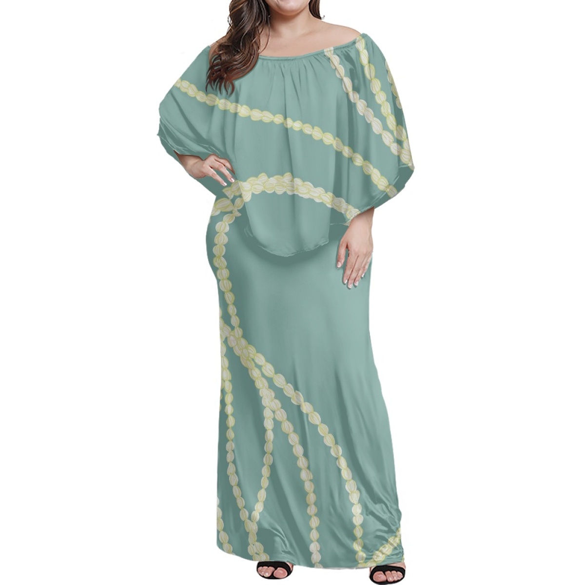 knee length dresses for ladies Plumeria Orchid Panel Off Shoulder Short Hawaiian Dress Navy / M