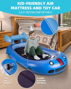 Cama Inflable Infantil con Forma de Auto de Carreras Azul para Niños Pequeños, para Viajes, Campamentos, Hogar y Hotel - Product Image 5