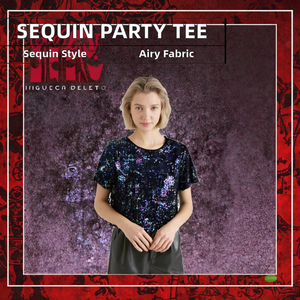 Camiseta de Lentejuelas Personalizada para Mujer, a la Moda, para Fiestas, Corta, Tejido Transpirable, con Decoración de Logotipo, para Verano - Product Image 2