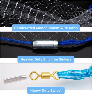 MR شبكة صيد مصنوعة يدويًا من شبكة صب الشباك لصيد الطعم لشباك رمي السمك مع أوزان الغطاس الزنك للمياه العذبة و. - Product Image 2