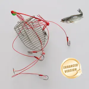 2024 nueva actualización de alambre de acero inoxidable jaula de cebo de pesca trampa de pesca cesta de fondo redondo soporte alimentador aparejos de pesca