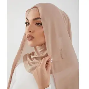 2022 Latest Korean Silk Chiffon Hijab Wholesale Customized Instant Premium Magnetic Plain Hijab Chiffon Shawl Hijab Scarf Women