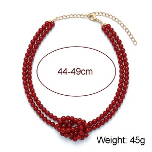 Collar de Cuentas Redondas Rojas de Varias Capas, Cuentas de Vidrio, Colgante, Joyería Vintage Boho para Mujer, para Fiestas o Uso Diario - Product Image 2