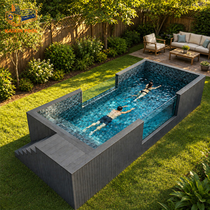 Piscina Grande con Ventana de Vidrio, de Madera, para Jardín Exterior, Piscina de Acrílico y Fibra de Vidrio, Spa Semicuadrado Elevado - Product Image 4
