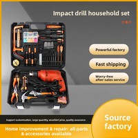 Ensemble d'outils électriques ménagers, perceuse à percussion, kit de quincaillerie combiné, boîte à outils en acier au chrome-vanadium, pour électricien, vente en gros