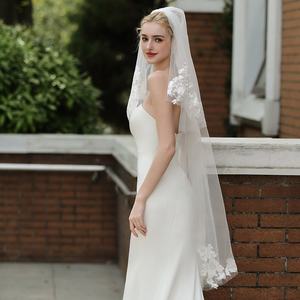 कोरियन शैली की डबल परत लंबी शादी की पोशाक के साथ एक नई यात्रा फोटो घूंघट के साथ - Product Image 3