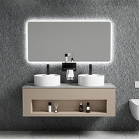 Meuble-lavabo mural double de grande taille de luxe européen Meuble-lavabo moderne en céramique et verre résistant à l'eau avec LED en acier inoxydable