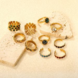 Bagues ajustables en forme de cœur pour femmes, plaquées or 18 carats, style mignon, empilables, avec zircon, vente en gros - Product Image 1