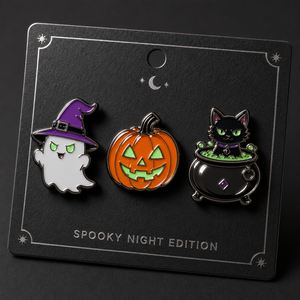 Broche fantôme mignonne en alliage de zinc personnalisée, épinglette <span class=keywords><strong>d</strong></span>'Halloween en émail dur ou souple avec carte de support - Product Image 1