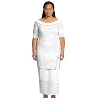 Ensemble 2 pièces confortable haut et jupe, tenue décontractée polynésienne personnalisée pour femmes, robe Puletasi blanche, vêtements imprimés floraux Puletasi Samoan pour femmes