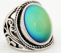 Bagues unisexes vintage en laiton plaqué argent avec pierres précieuses et zircon taille princesse, bague d'humeur ovale à changement de couleur