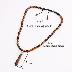 Collana Lunga da <span class=keywords><strong>Uomo</strong></span> con Ciondolo in Pietra Naturale, Design Classico, <span class=keywords><strong>Perline</strong></span> di Gemme Curative, Regolabile - Product Image 3
