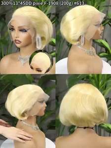 FH Cheap Price #613 <b>Pixie</b> Short <b>Wig</b> Brazilian Human Hair Transparent 13x4 Lace Frontal <b>Wig</b> - Product Image 4